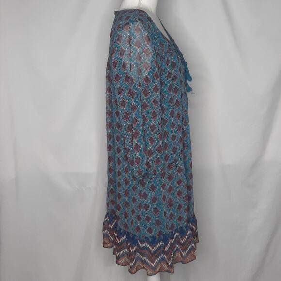 As U Wish Women's Dress Large Boho Southwest Casual Teal Navy - Picture 6 of 14